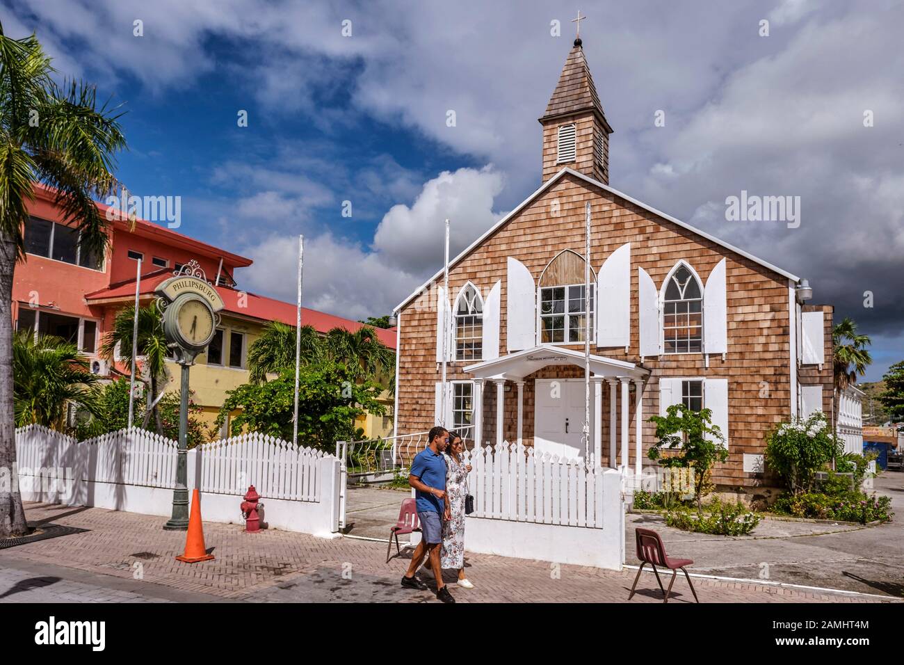 Methodist Church on Front Street, Philipsburg, Sint Maarten, St. Maarten, Dutch Antilles, West Indies, Caribbean. Stock Photo