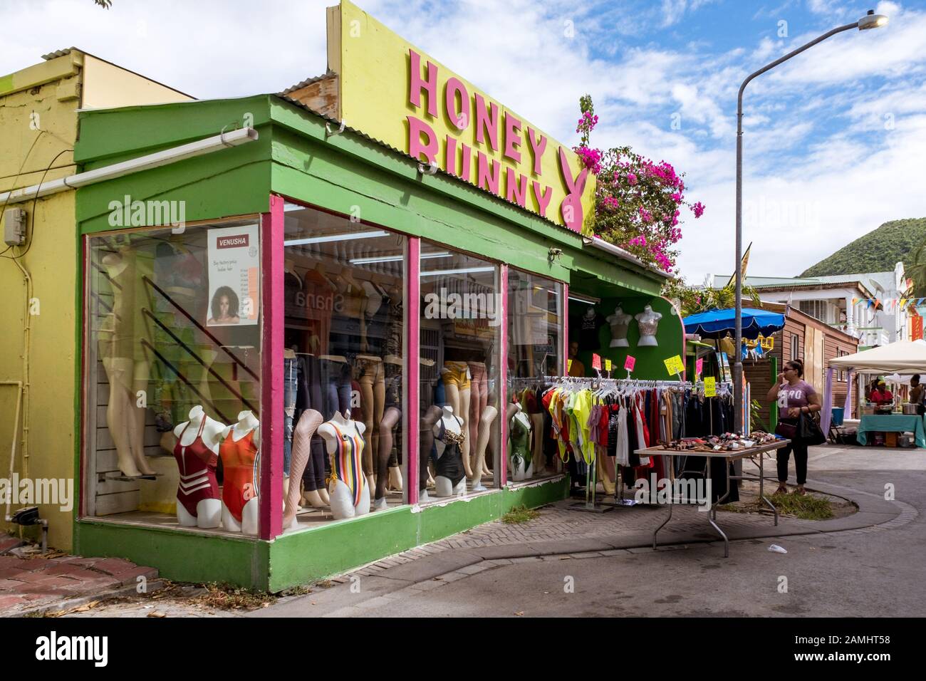 Honey Bunny clothes shop, Philipsburg, Sint Maarten, St. Maarten, Dutch Antilles, West Indies, Caribbean. Stock Photo