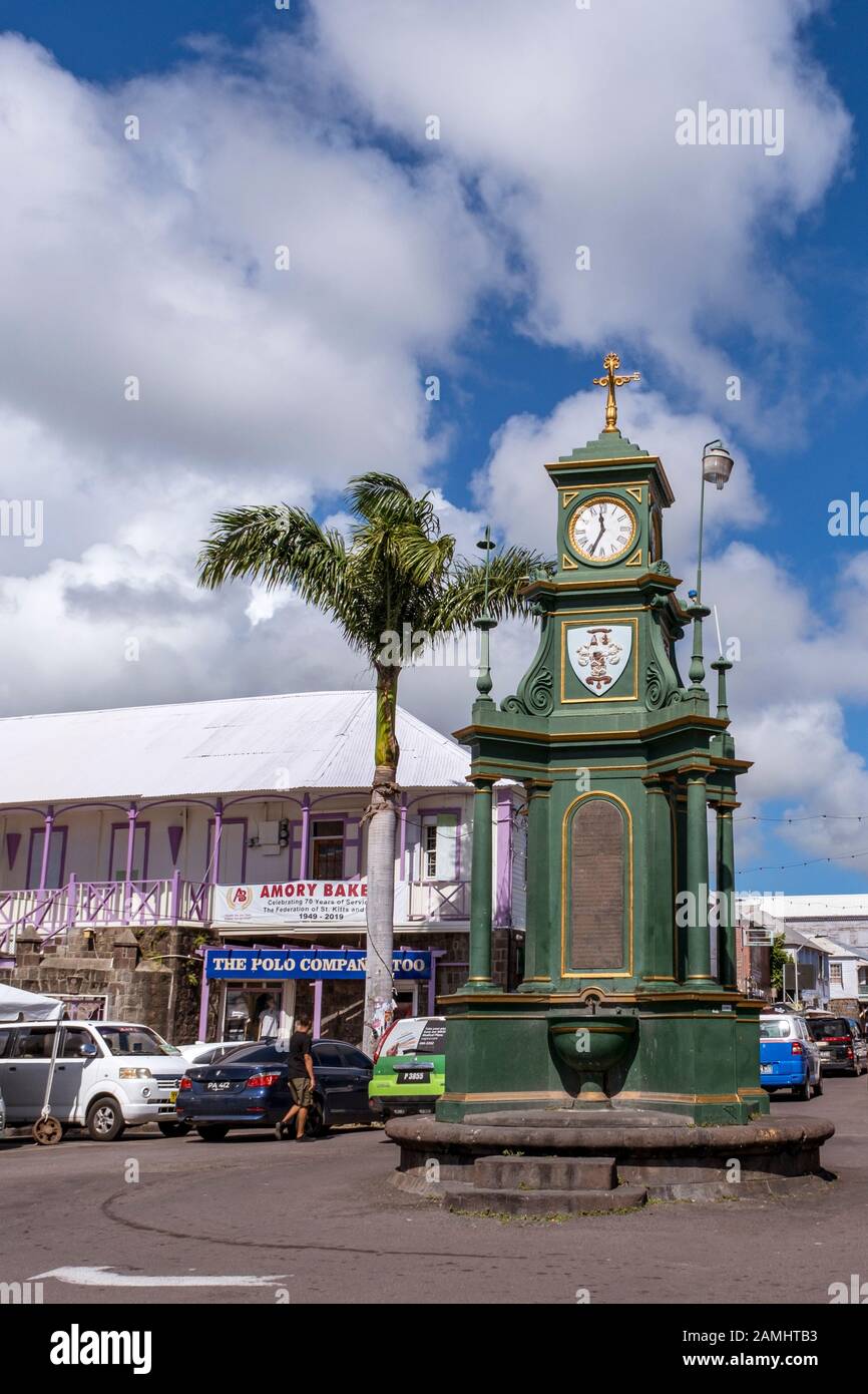 The Berkeley Memorial Clock, Basseterre, St. Kitts, St. Kitts and Nevis, Leeward Islands, West Indies, Caribbean Stock Photo