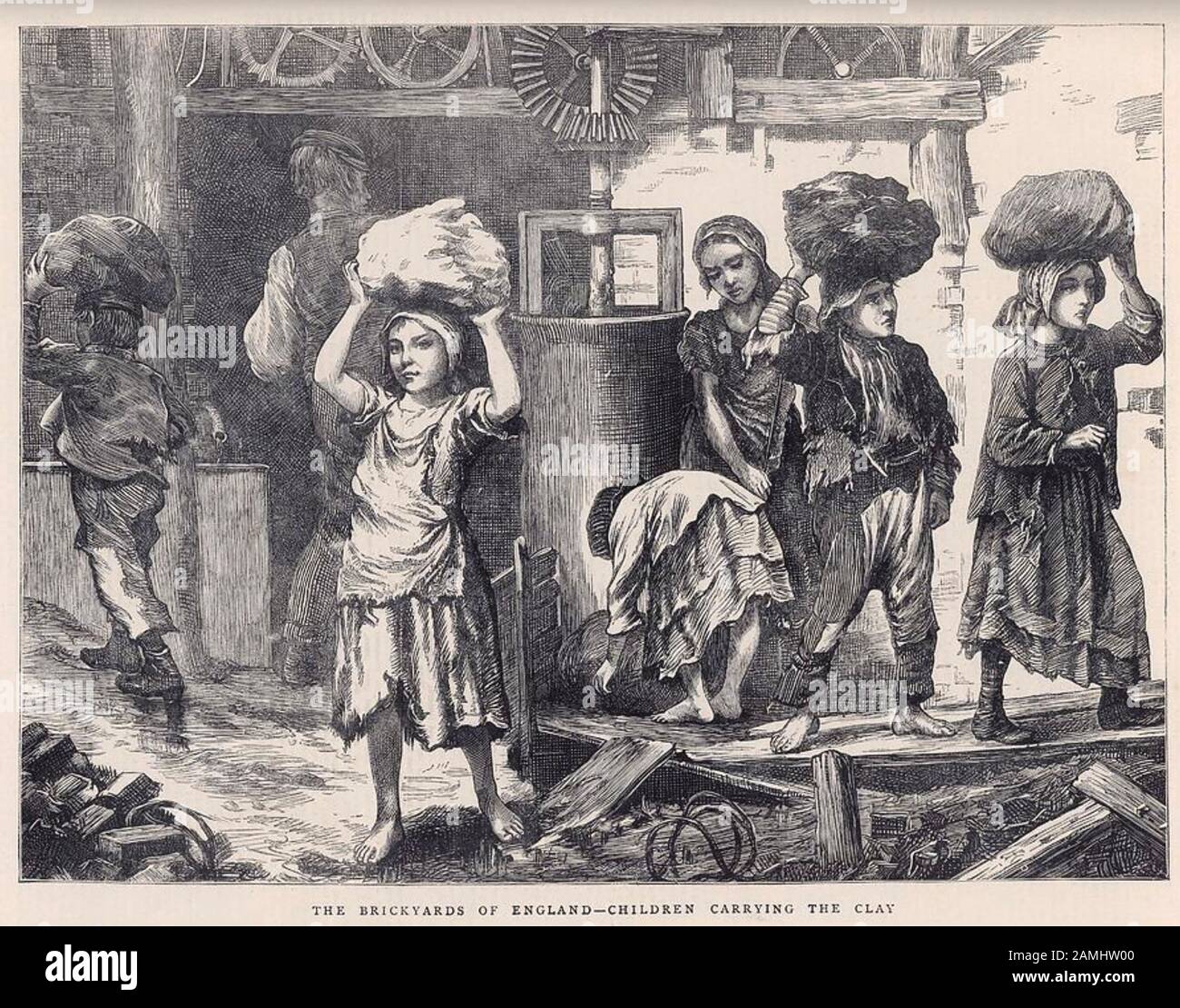 CHILD LABOUR in brickyards i 1871 Stock Photo