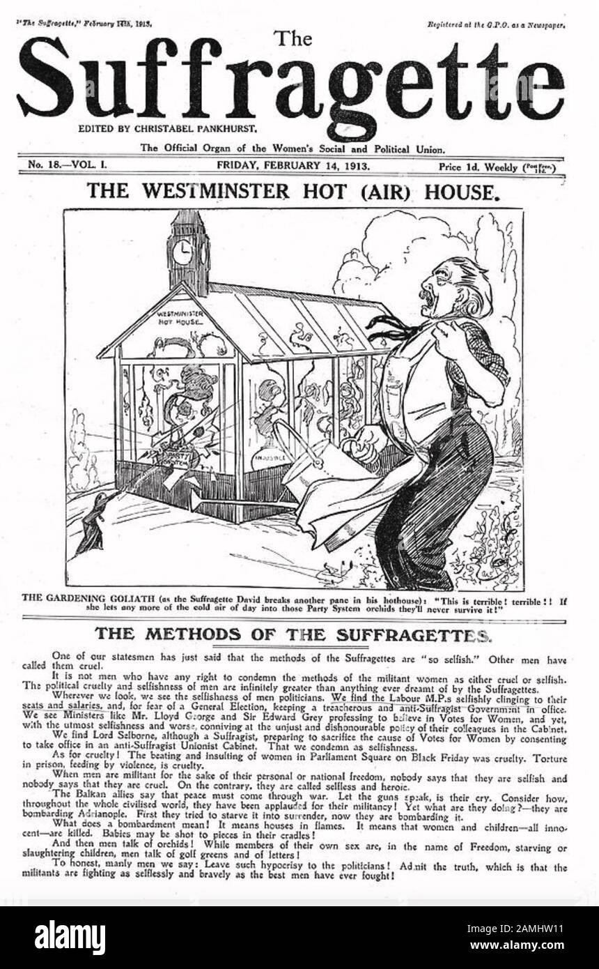 THE SUFFRAGETTE magazine 14 February 1913 edited by Christabel Pankhurst Stock Photo