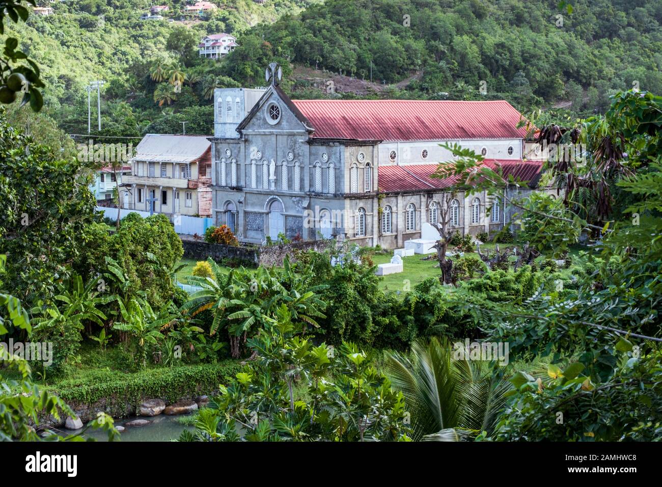 Nativity of the Blessed Virgin Mary Catholic Church, L‘Anse la Raye, St.Lucia, West Indies, Caribbean. Stock Photo