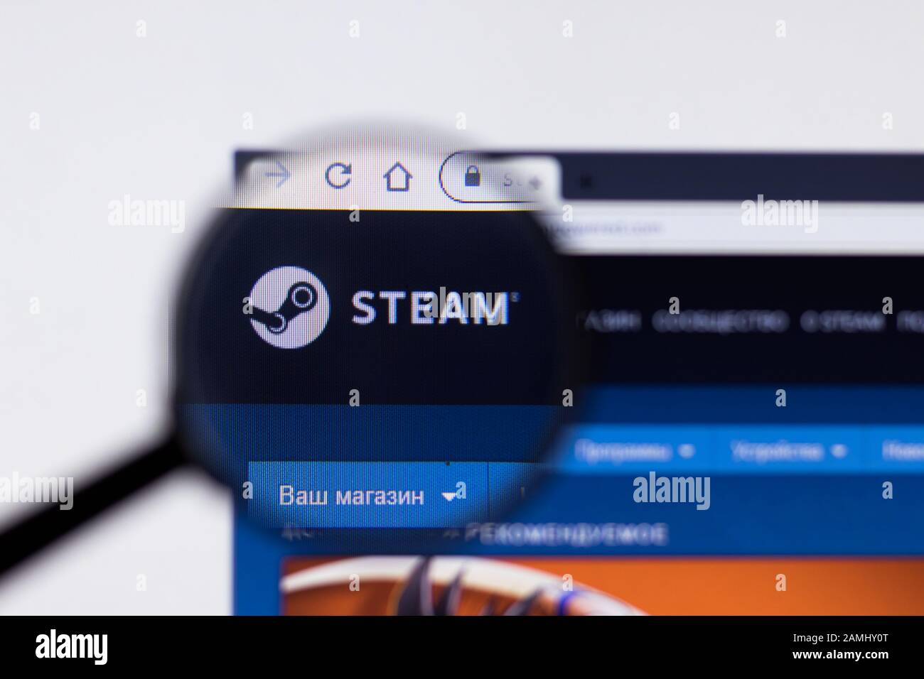 Saint-Petersburg, Russia - 10 January 2020: Steam website page on laptop display with logo, Illustrative Editorial Stock Photo