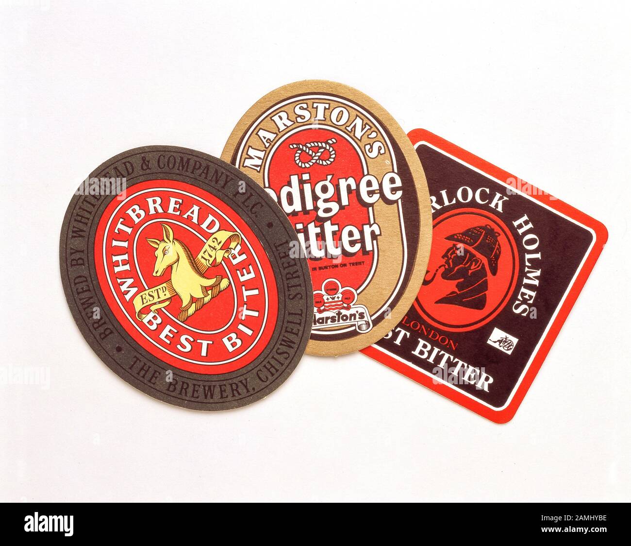 British bitter beer mats, West End, City of Westminster, Greater London, England, United Kingdom Stock Photo