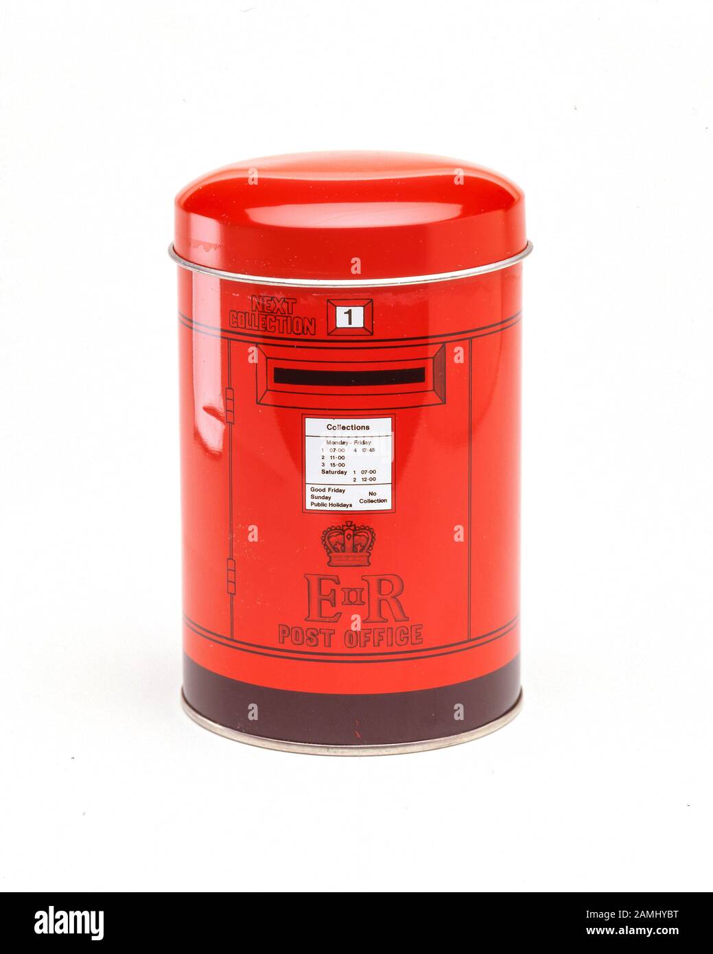 Souvenir red British pillar box tin, West End, City of Westminster, Greater London, England, United Kingdom Stock Photo