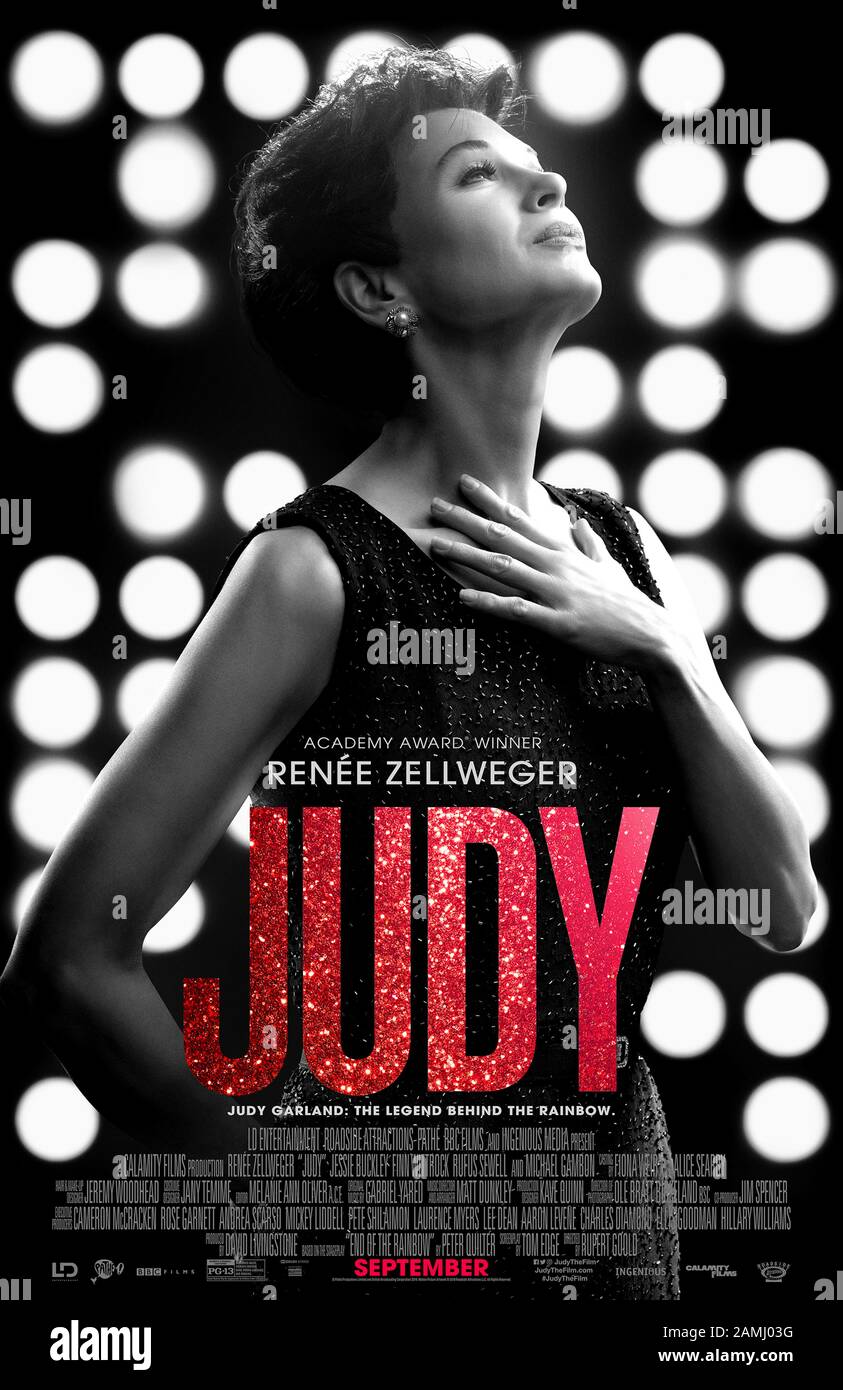 Judy (2019) directed by Rupert Goold and starring Renée Zellweger, Jessie Buckley and Finn Wittrock. Biopic about Judy Garland’s 1969 London concerts adapted from the play End of the Rainbow by Peter Quilter. Stock Photo