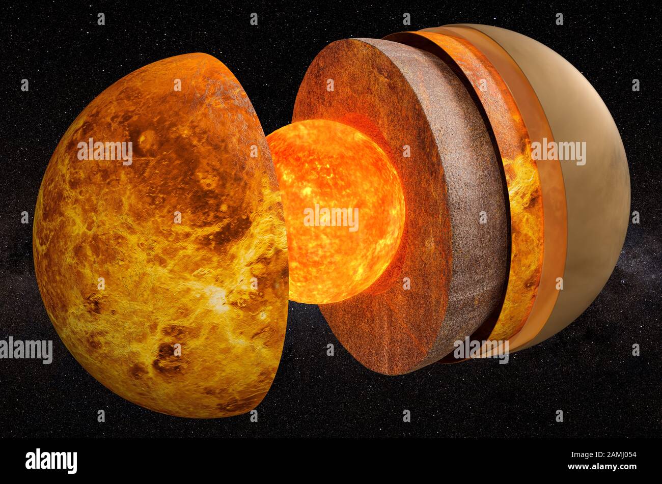 Structure of planet Venus in space, 3D rendering Stock Photo