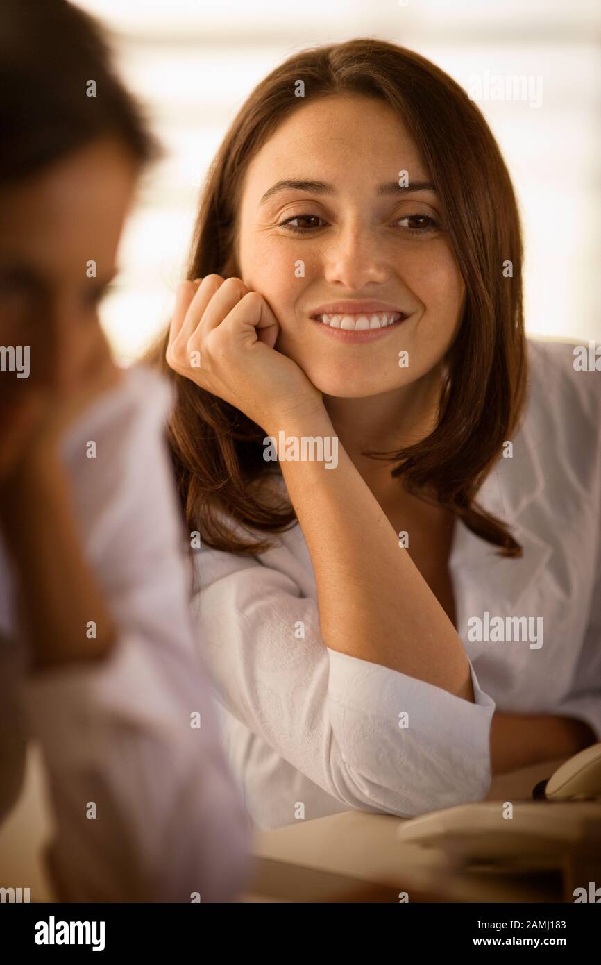 Portrait of a cheerful young woman. Stock Photo