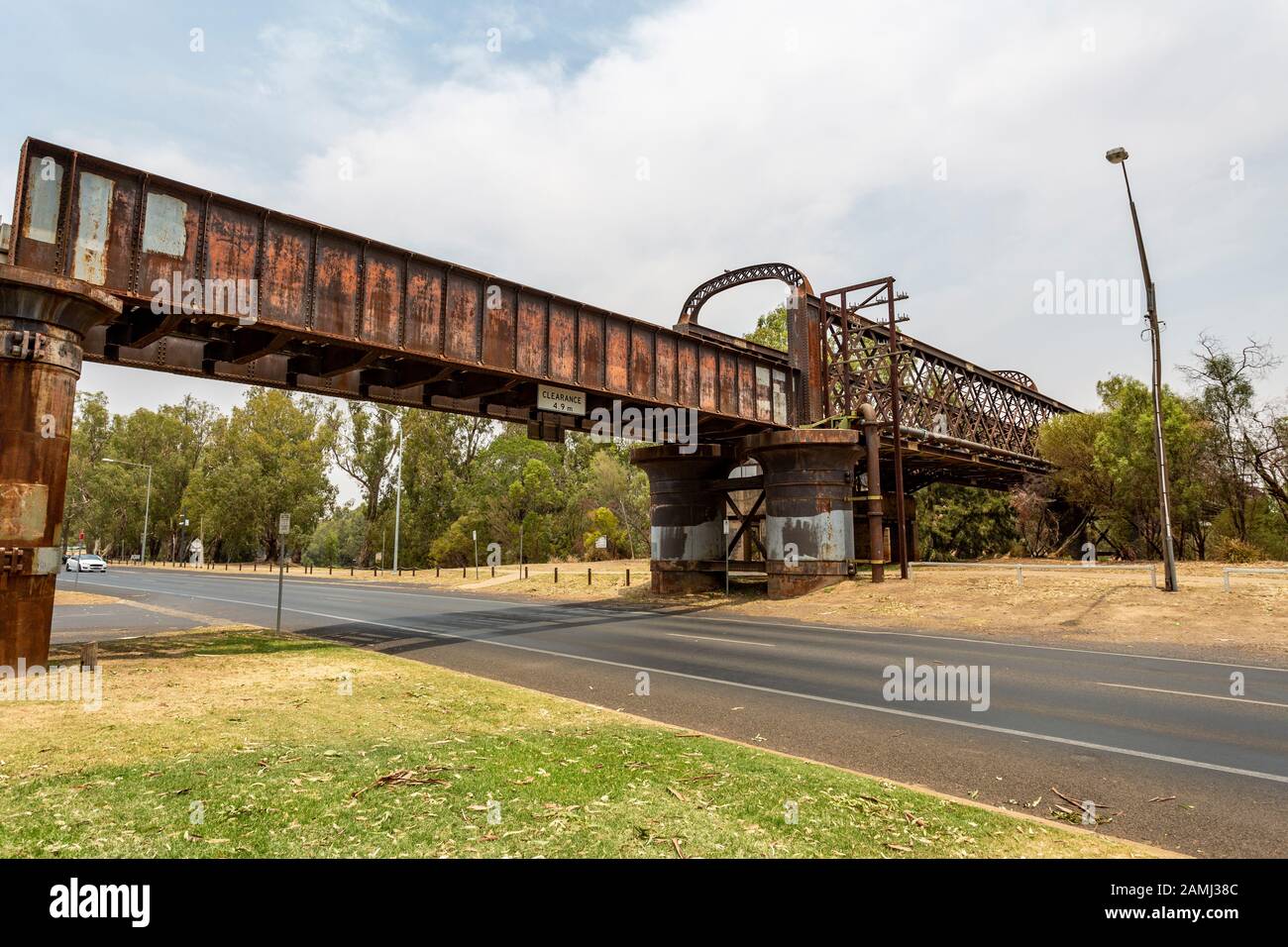View of the iron rail bridge over the Macquarie River built in 1884 and