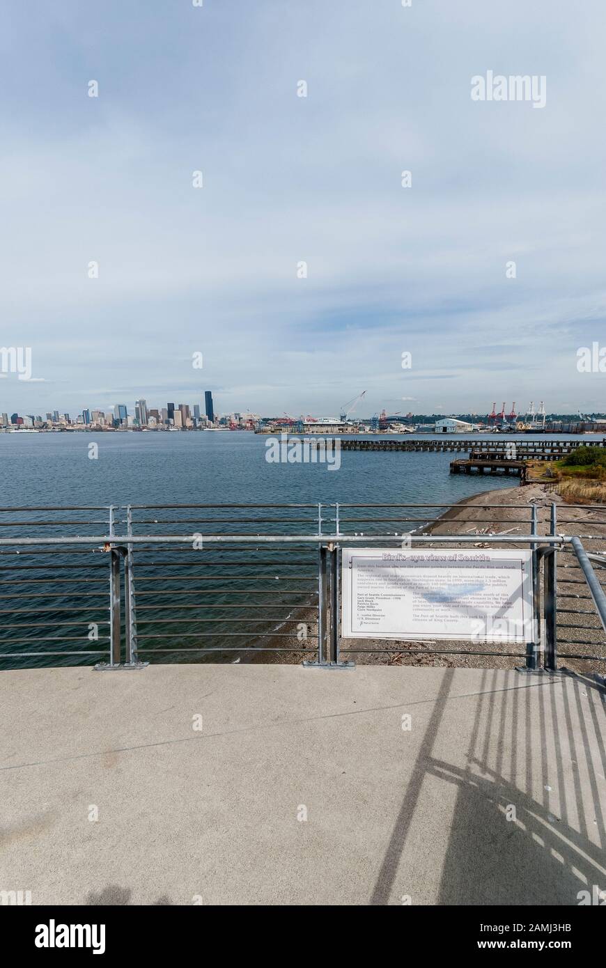 The sign reads, "Bird'sEye View Of Seattle." Concrete observation deck
