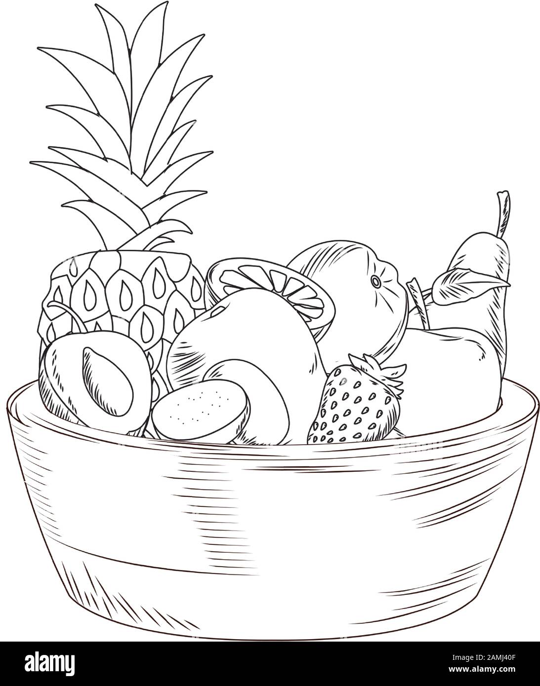 Bowl With Tropical Fruits Icon Sketch Design Stock Vector Image Art Alamy