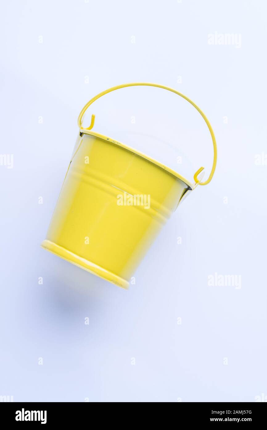 Side View Yellow Metal Bucket Isolated On A White Background Stock Photo Alamy
