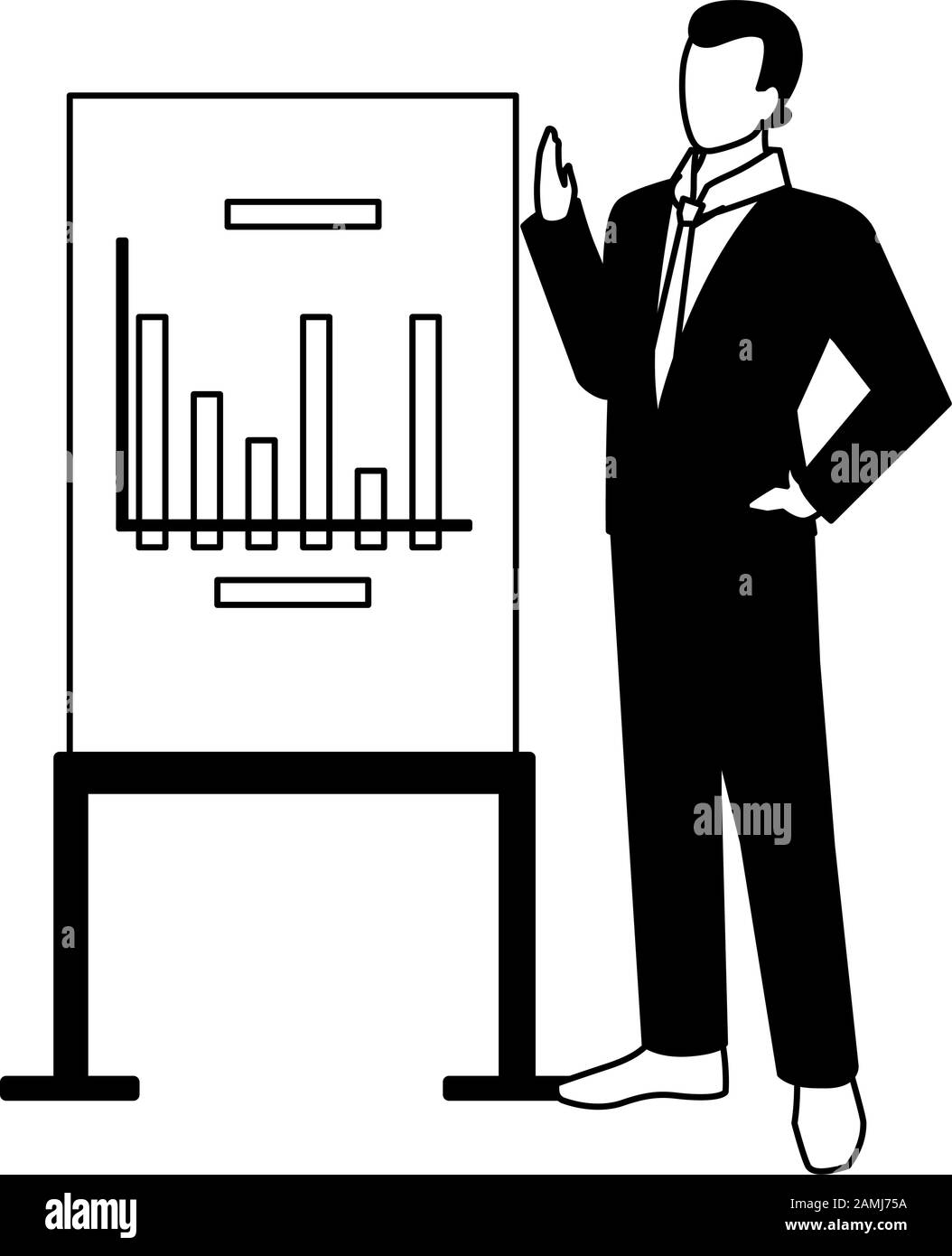 businessman standing with graphs on white background vector ...