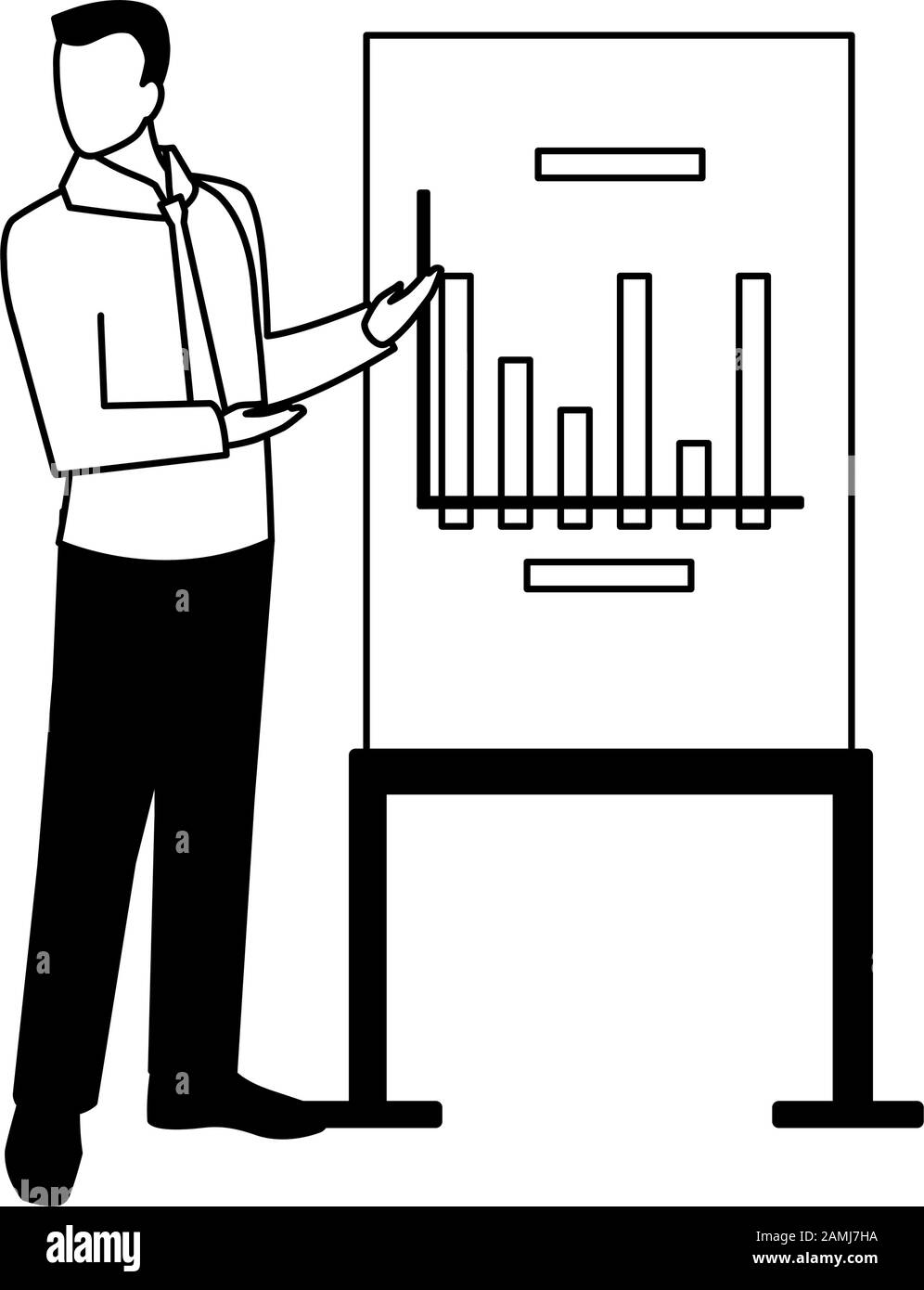 businessman standing with graphs on white background vector ...