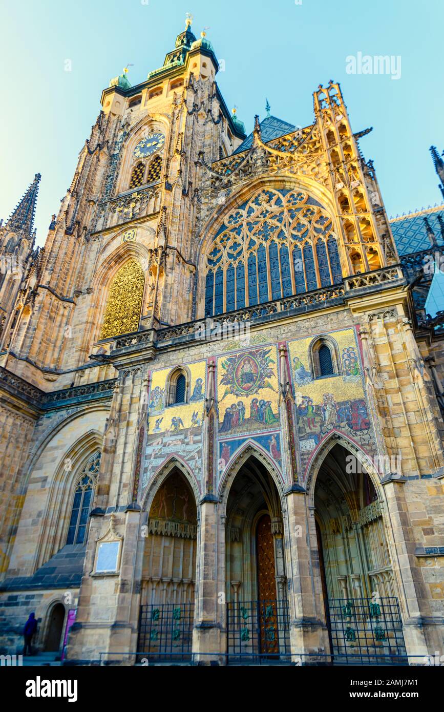 Ornate south side of St. Vitus Cathedral, Prague Castle, Prague, Czech Republic Stock Photo