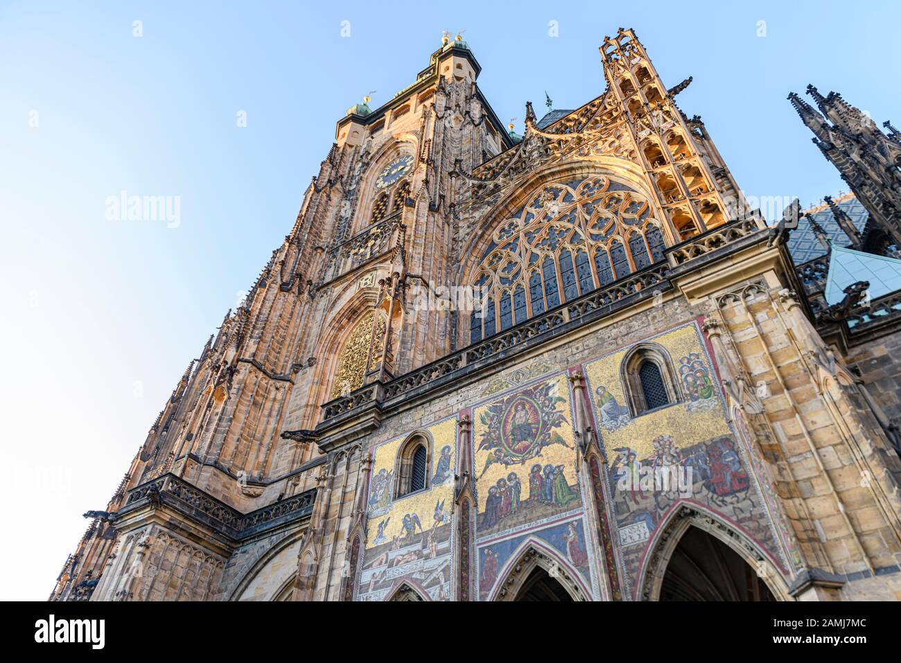Ornate south side of St. Vitus Cathedral, Prague Castle, Prague, Czech Republic Stock Photo