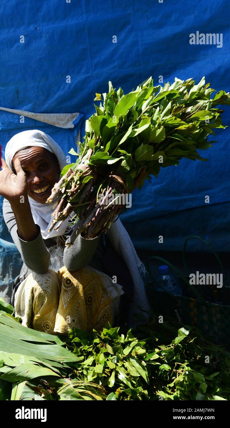 Khat market in Woliso, Ethiopia. Stock Photo