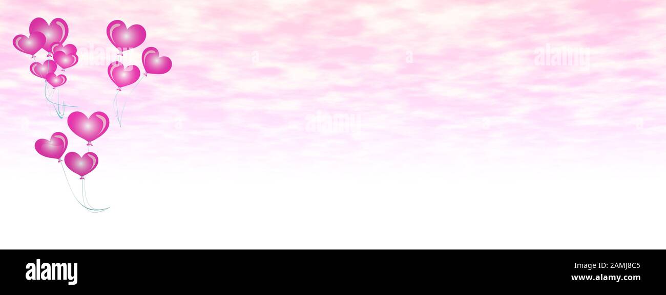 Three bunches of heart balloons flying in the sky - 3D render Stock ...