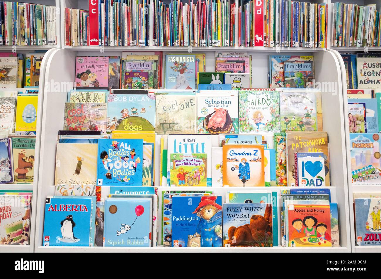Melbourne, VIC/Australia-Jan 04th 2020:  a variety of children's picture story books displayed on shelves in a public library. Stock Photo