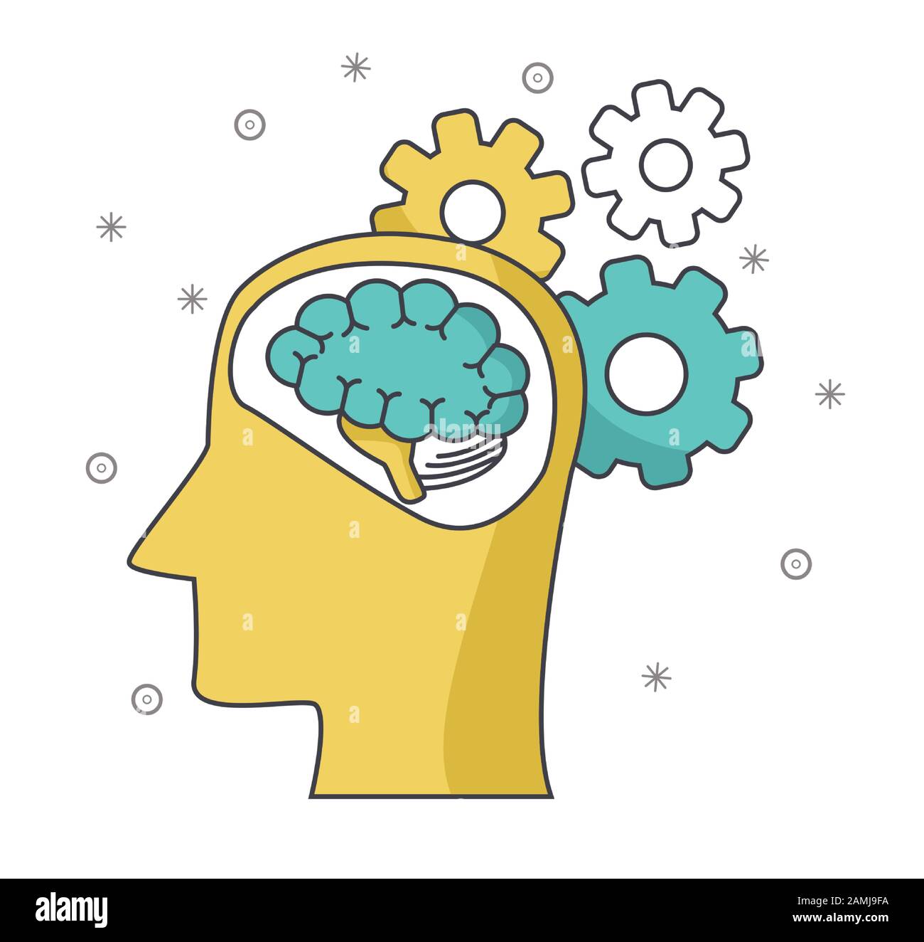 head with brain and gear wheels, colorful design Stock Vector Image ...