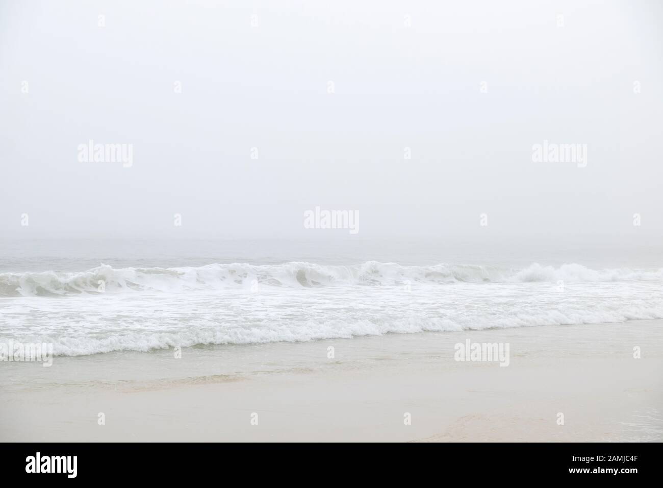 Fog on the Gulf of Mexico beach at Gulf Shores, Alabama. Stock Photo