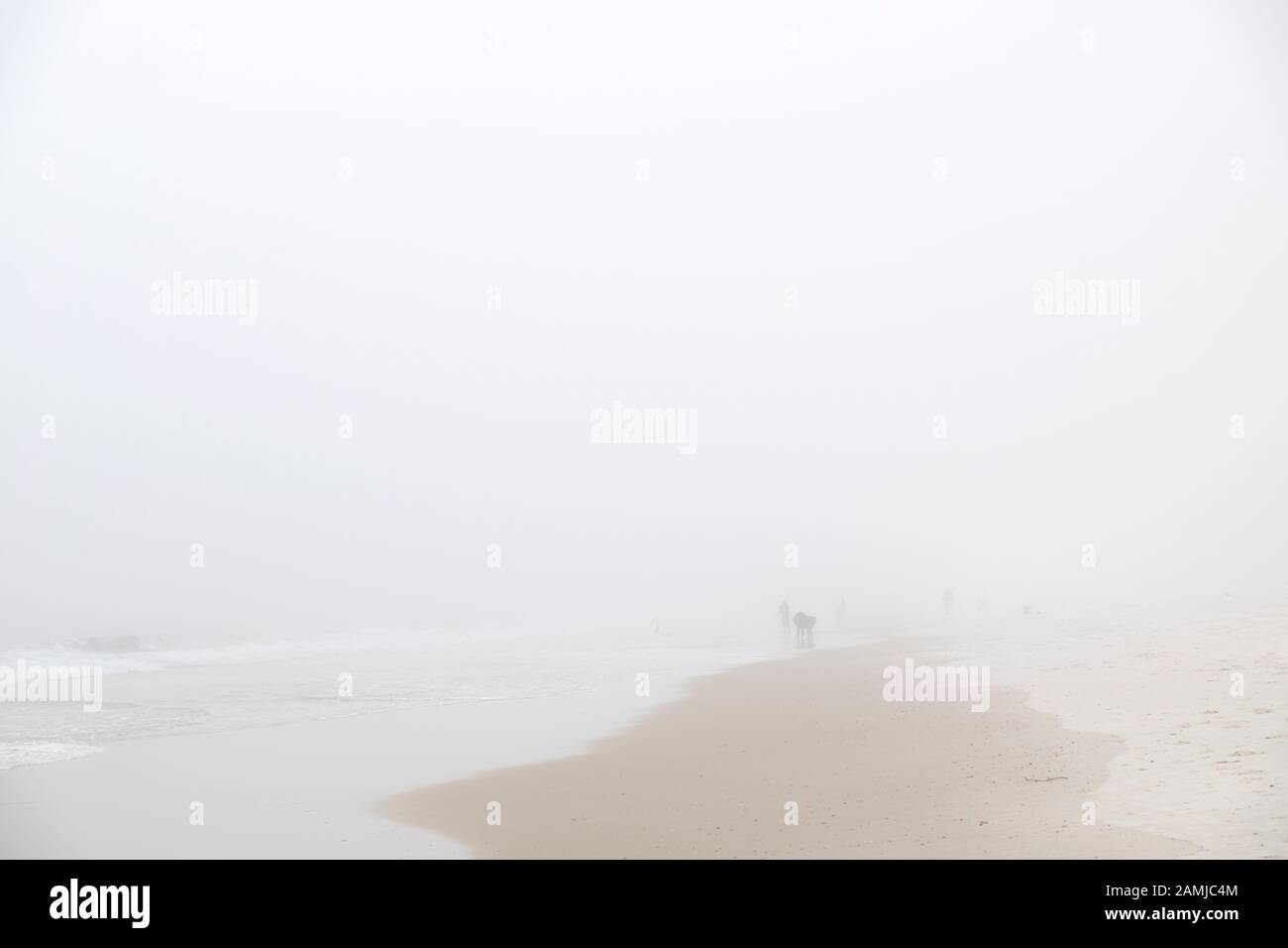 Fog on the Gulf of Mexico beach at Gulf Shores, Alabama. Stock Photo
