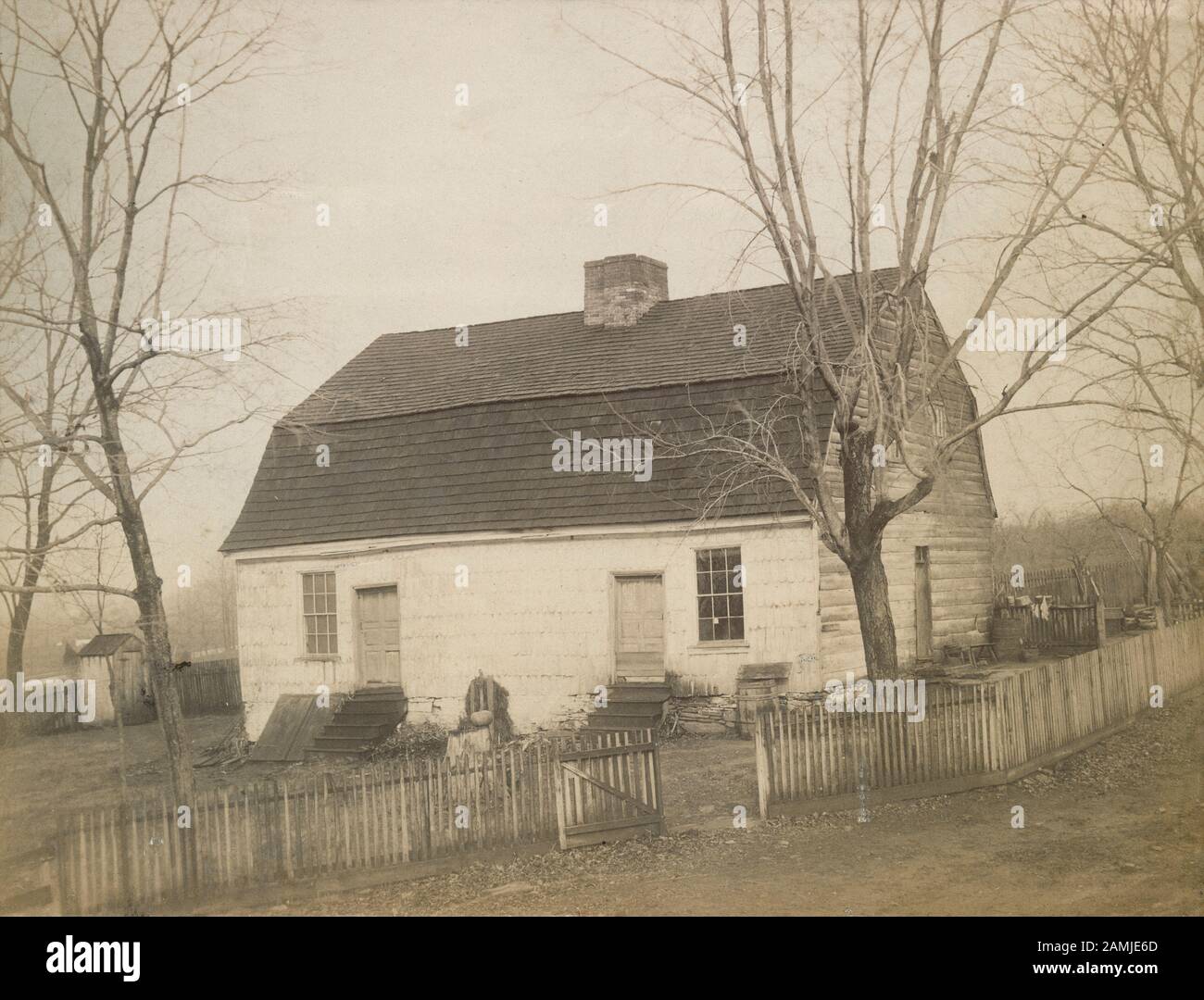 Antique c1890 photograph, the Johnson Ferry House in Titusville, New Jersey. It was used by General Washington and other officers at the time of the Christmas night crossing of the Delaware in 1776. SOURCE: ORIGINAL PHOTOGRAPH Stock Photo