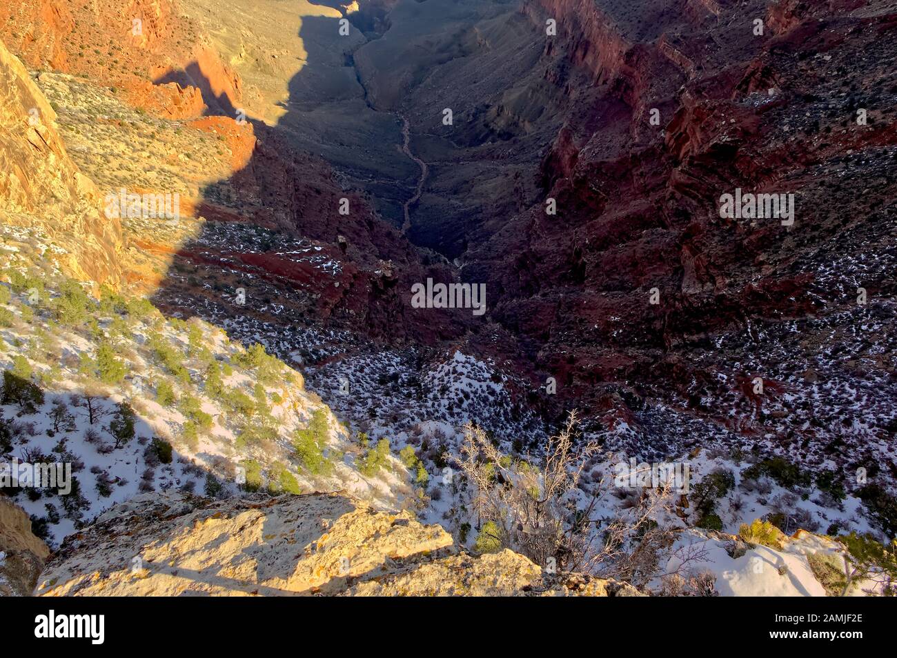 A deep chasm on the south rim of Arizona's Grand Canyon known as the Abyss. Stock Photo