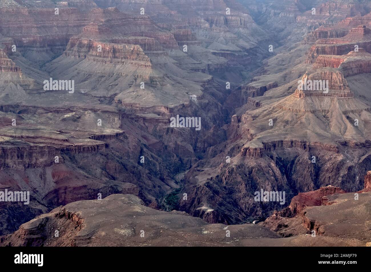 A view of Bright Angel Canyon from the South Rim of the Grand Canyon at Twilight. Stock Photo