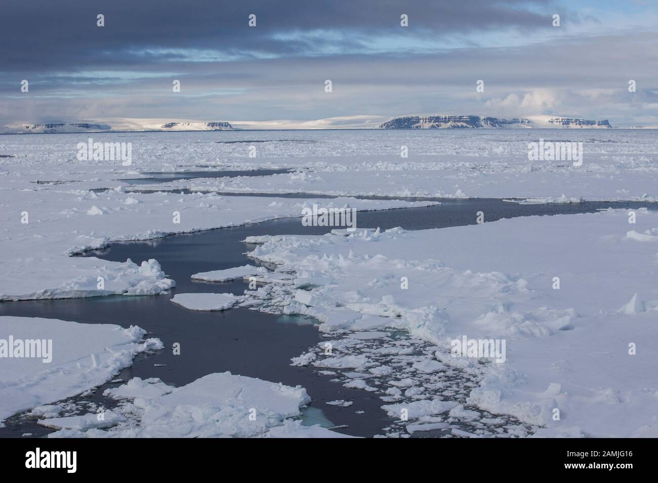 Sea Ice, pack ice and landscapes, Franz Josef Land Stock Photo