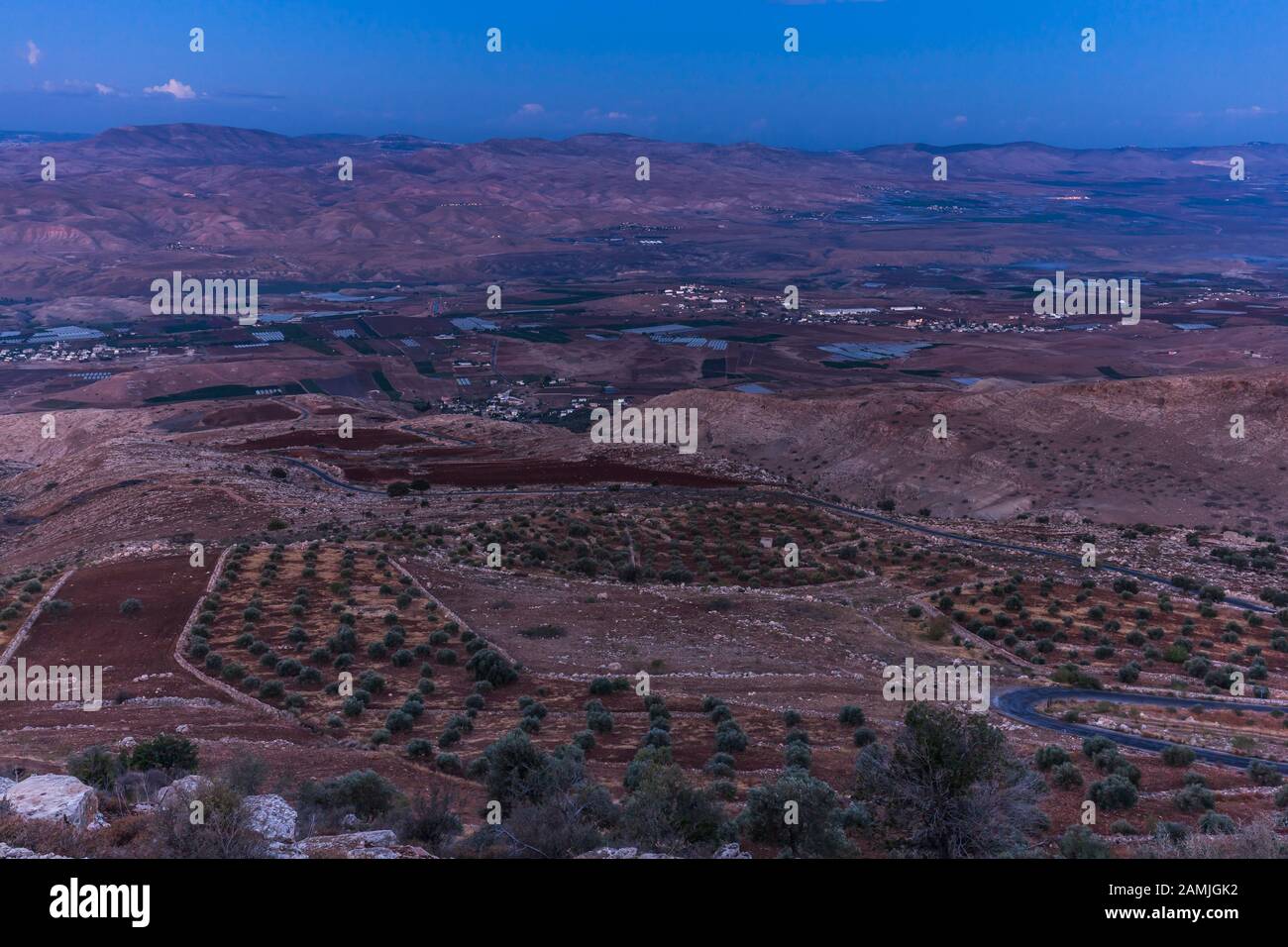 Morning Dawn of Jordan valley, Jordan Rift Valley, near Ajloun, also ajlun, Jordan, middle east, Asia Stock Photo