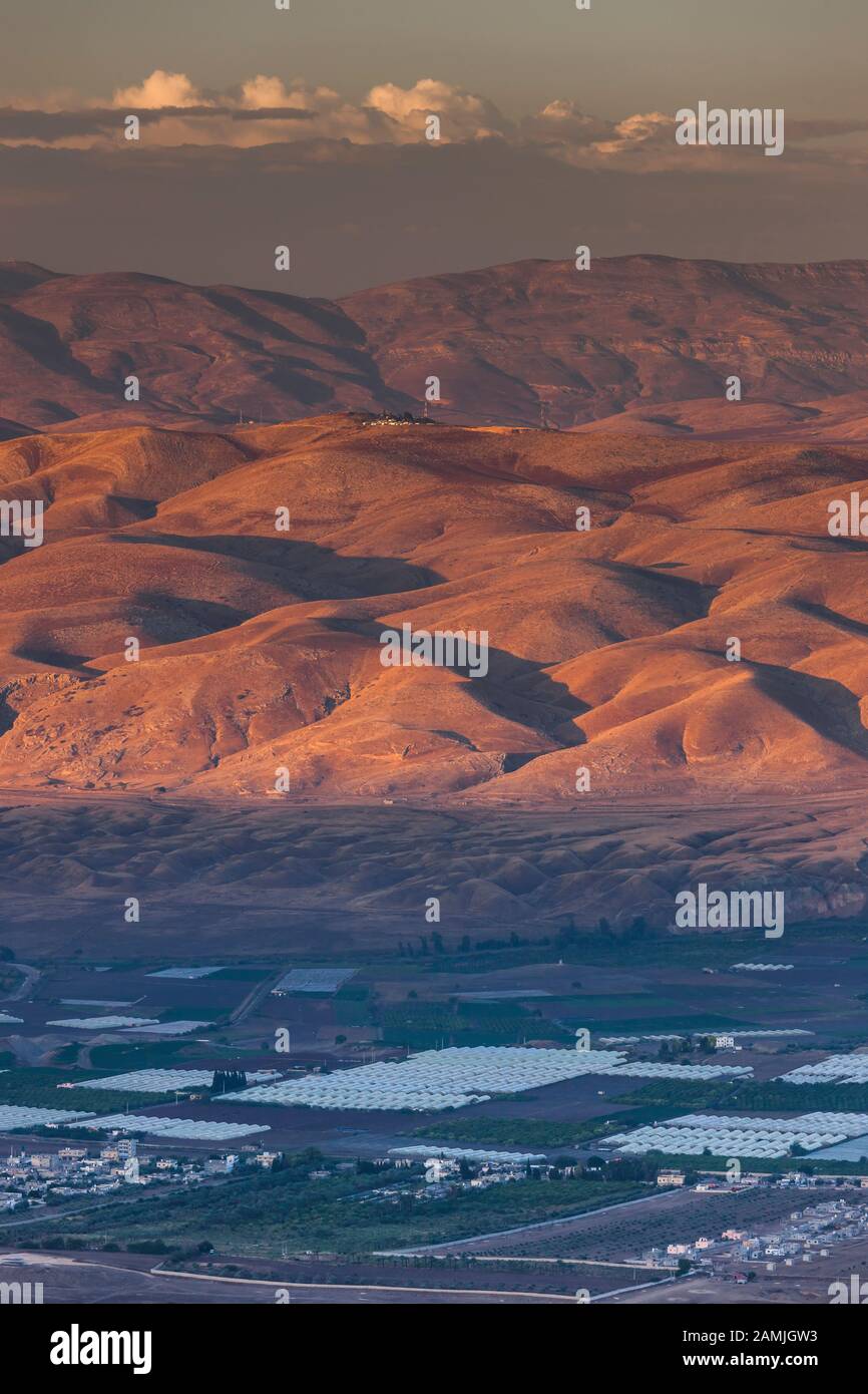 Morning view of Jordan valley, Jordan Rift Valley, near Ajloun, also ajlun, Jordan, middle east, Asia Stock Photo
