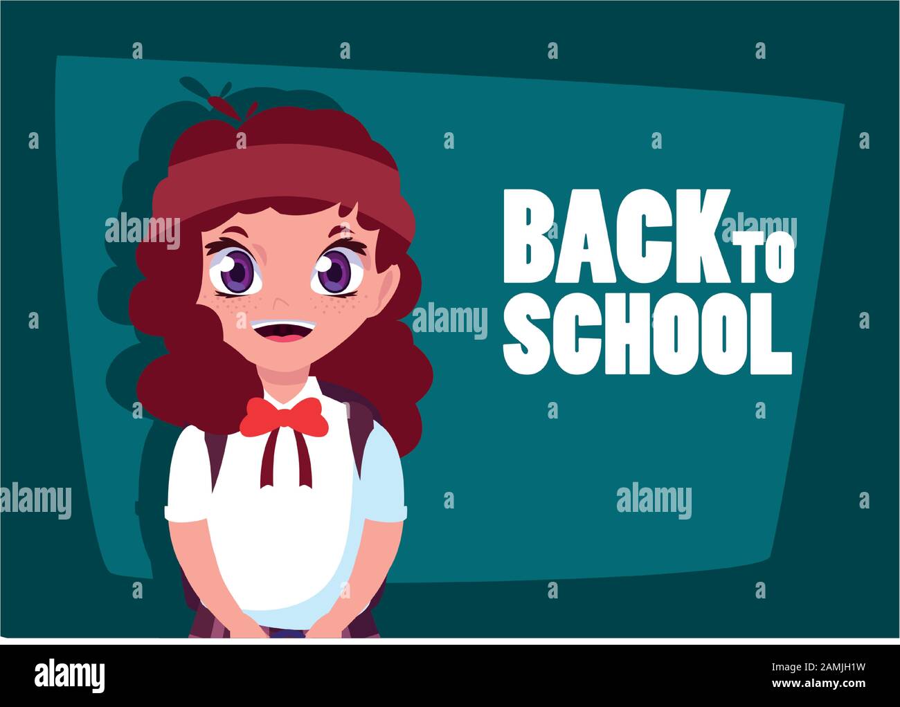 student girl with back to school label, back to school vector ...