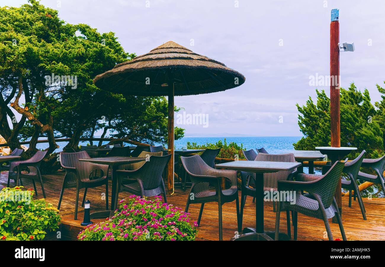 Street cafe Capo Testa Sardinia reflex Stock Photo Alamy