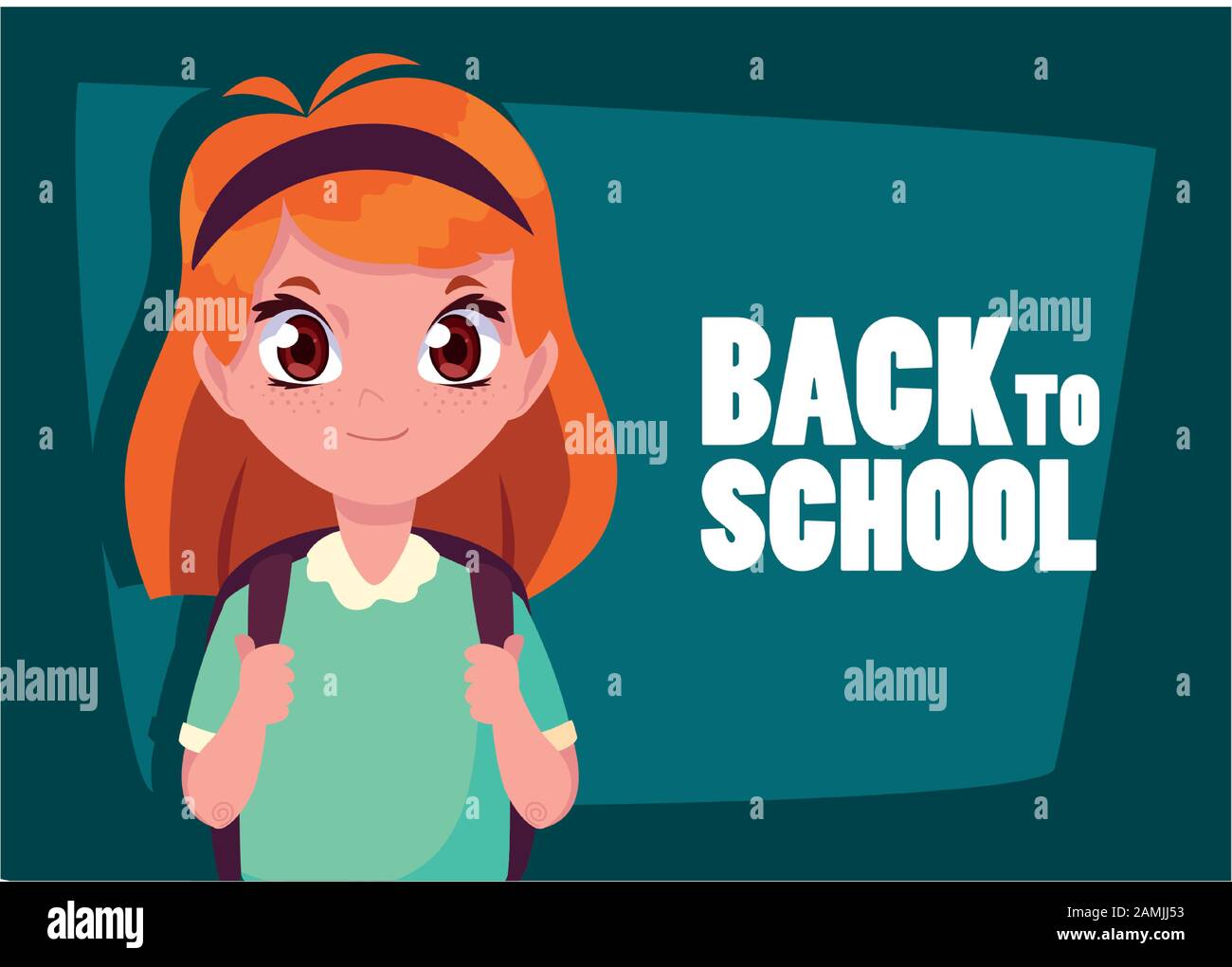 student girl with back to school label, back to school vector ...