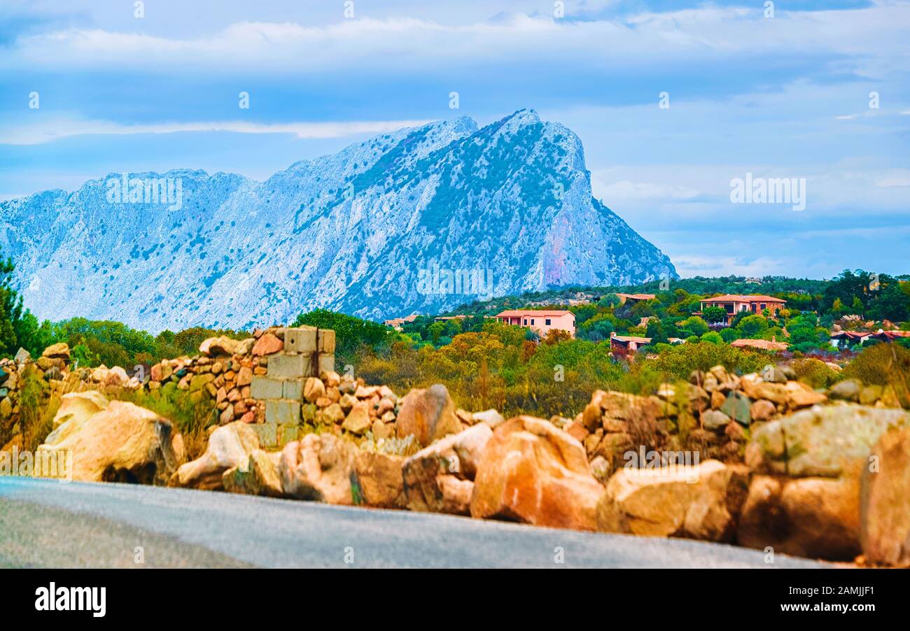 Tavolara Island seen from San Teodoro Olbia Tempio Sardinia reflex Stock Photo