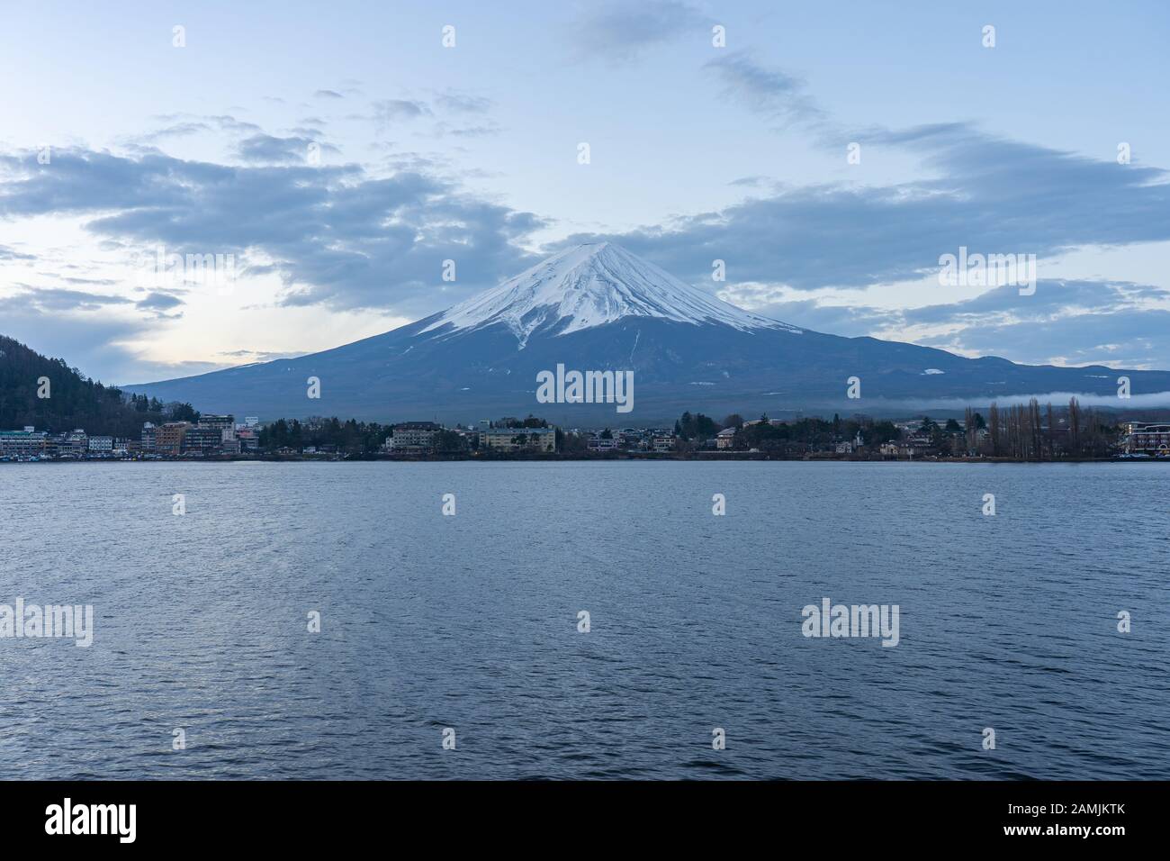 Lake Kawaguchiko with view of Fuji Mount in Japan. Stock Photo