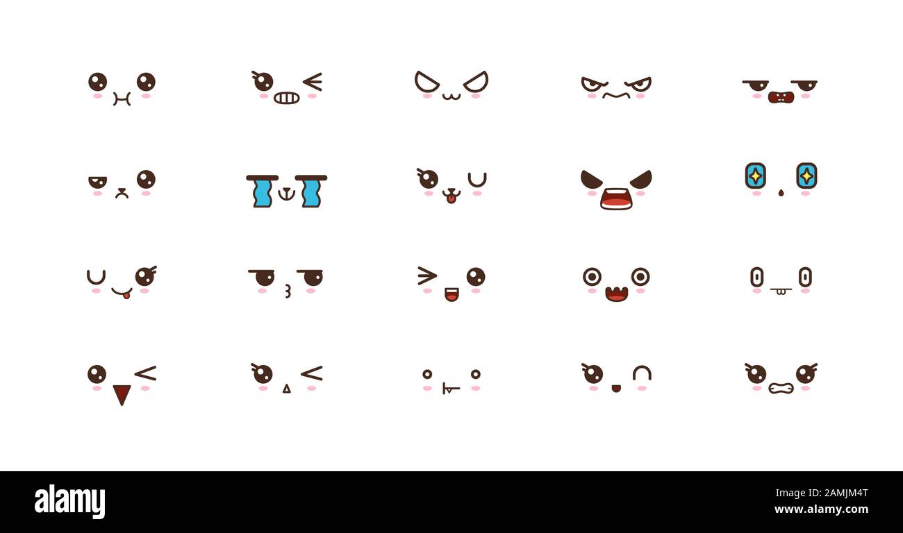 Kawaii cute faces Funny cartoon japanese emoticon in in different  expressions Expression anime character and emotion Social network print  Japanese style emoticons Mobile chat kawaii emotions Stock Vector   Adobe Stock