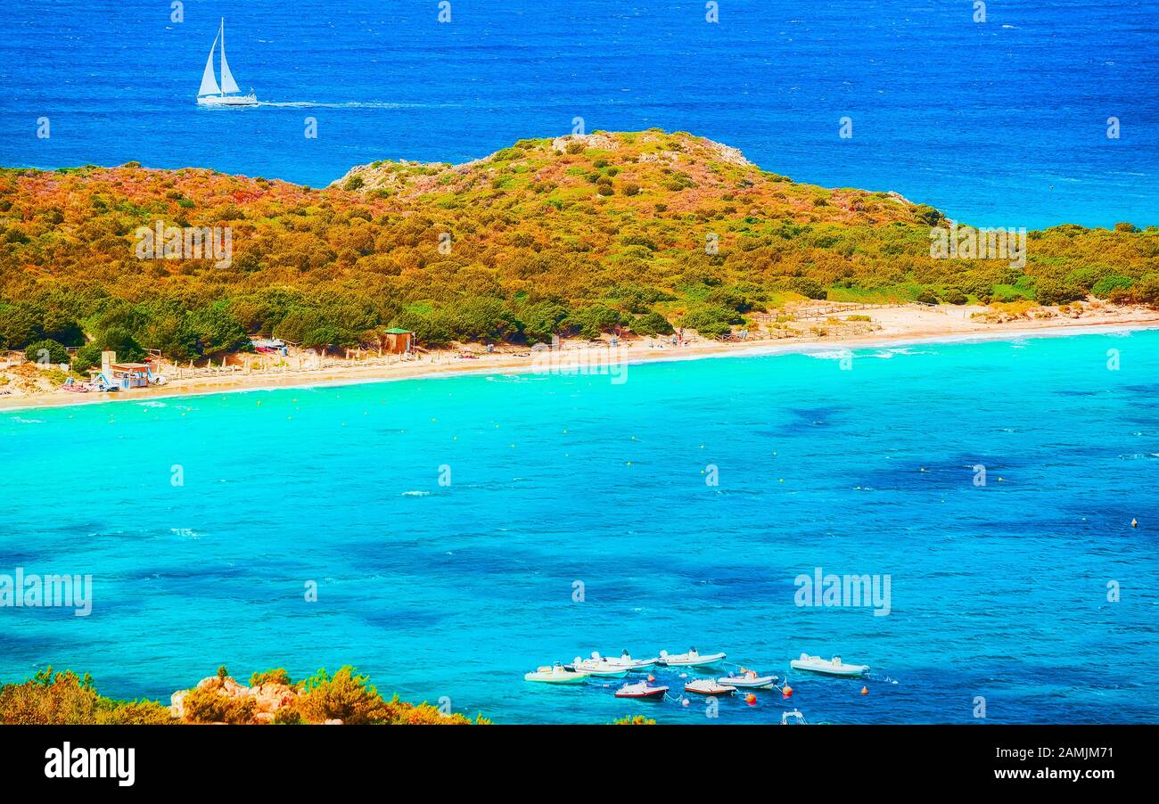 Capo Coda Cavallo seen from San Teodoro Olbia Tempio Sardinia reflex Stock Photo