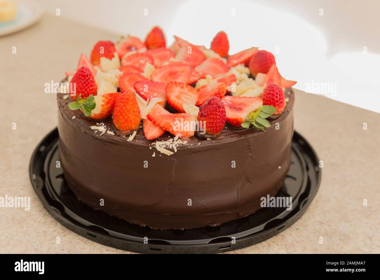 Chocolate Marble Cake Strawberry Decoration Stock Photos