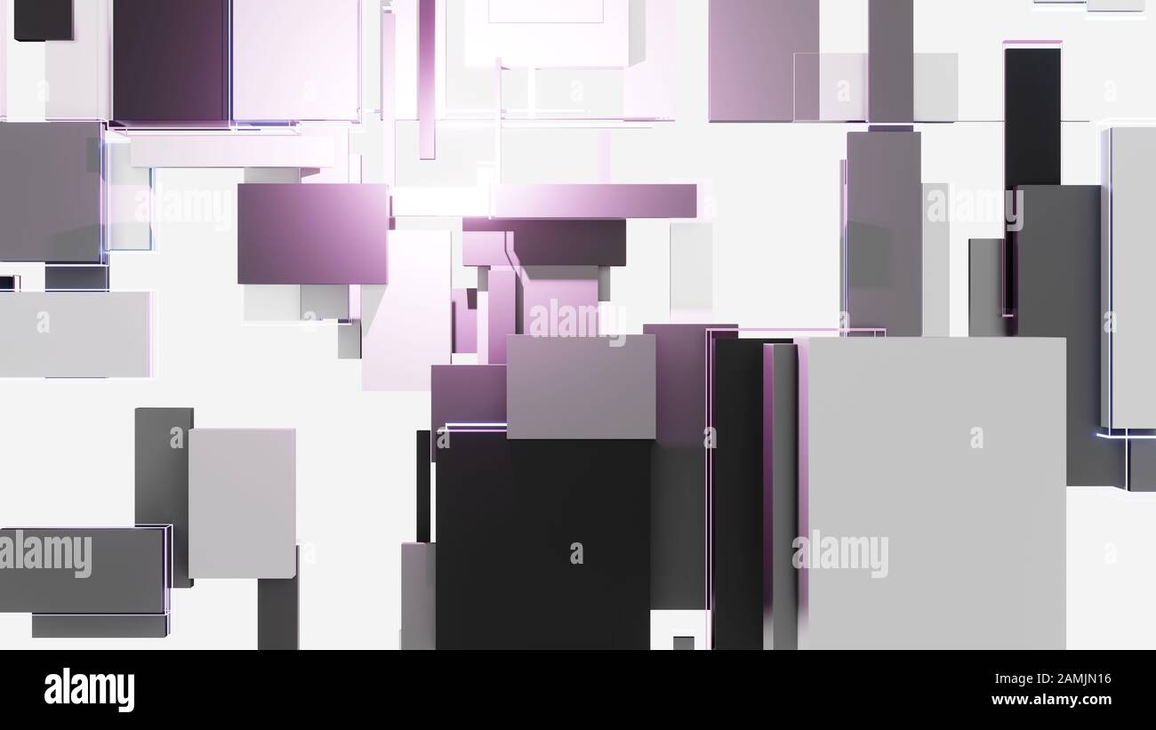 Abstract background of light and dark cubes, a flash of pink light ...