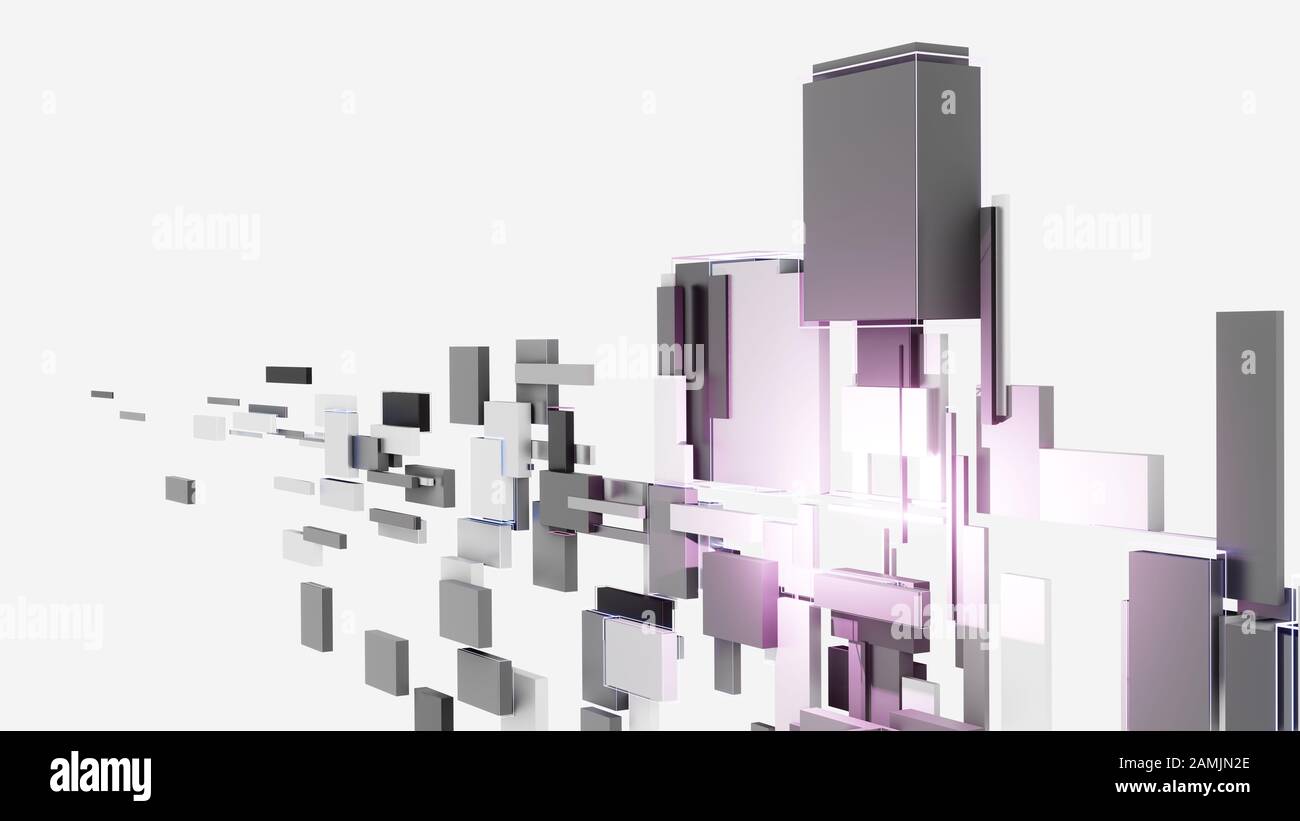 Abstract background of light and dark cubes, a flash of pink light ...