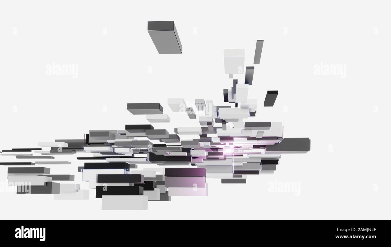 Abstract background of light and dark cubes, a flash of pink light ...