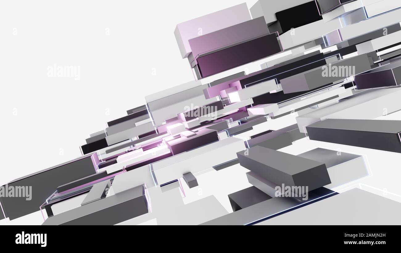 Abstract background of light and dark cubes, a flash of pink light ...