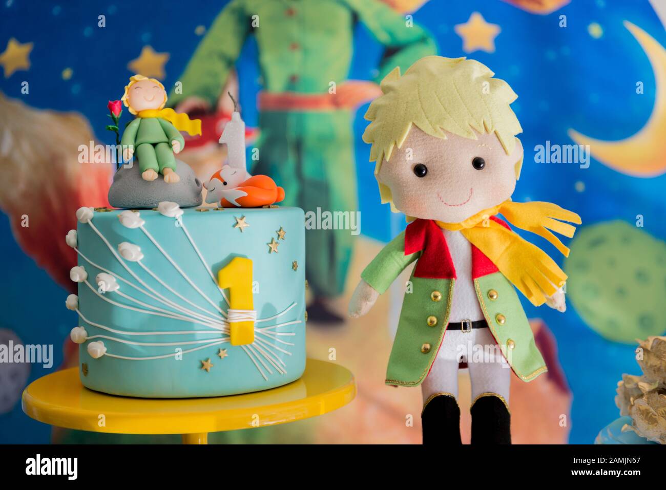 Sweet Table And Big Cake For First Birthday Candy Bar With A Lot Of Candies Cupcakes And Sweet Cakes Little Prince Theme Party Close Up Of Decor P Stock Photo Alamy