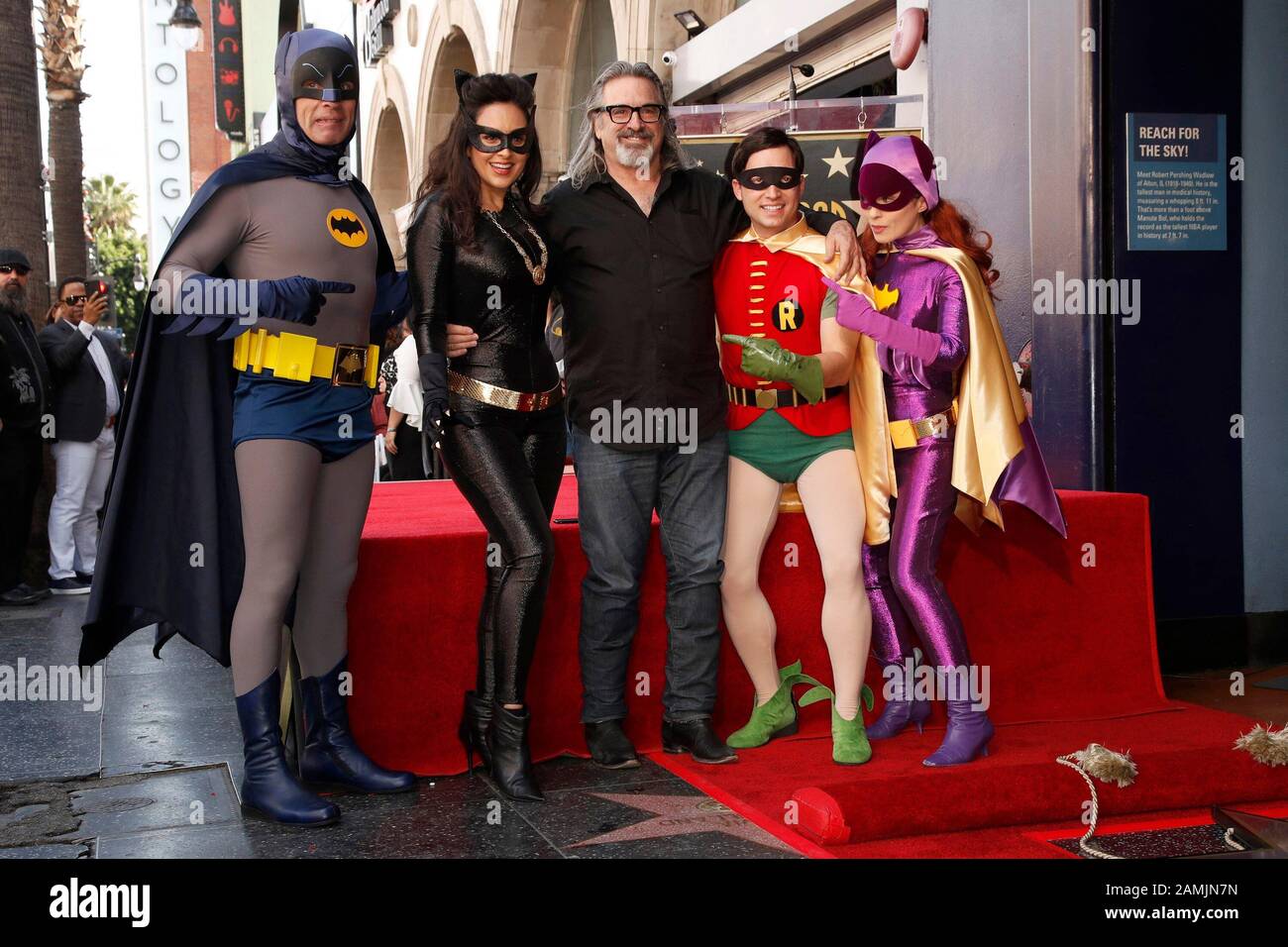 Los Angeles, CA. 9th Jan, 2020. Batman, Catwoman, Robert Carradine, Robin,  Riddler at the induction ceremony for Star on the Hollywood Walk of Fame  for Burt Ward, Hollywood Boulevard, Los Angeles, CA