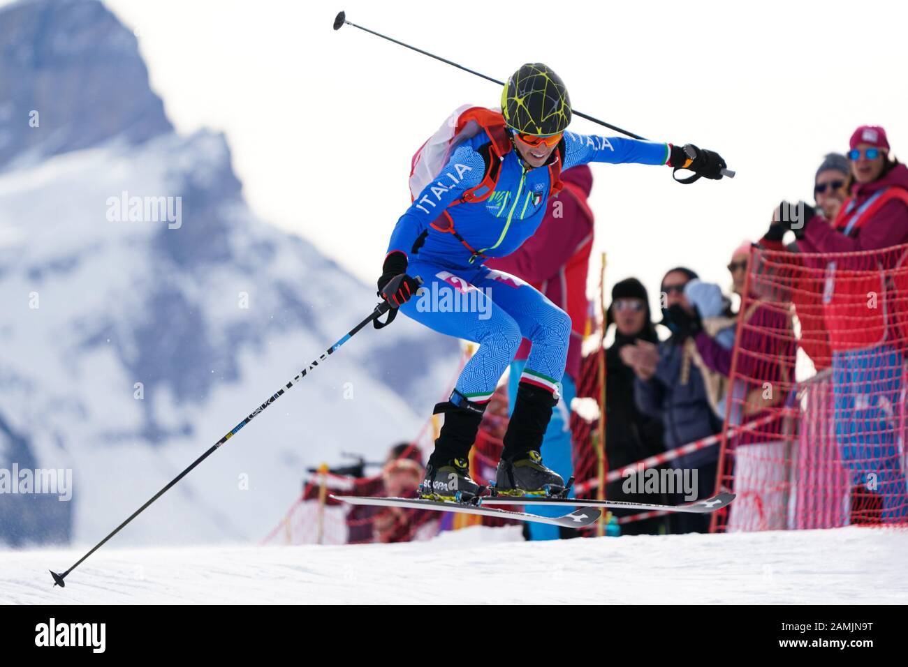 Villars. 13th Jan, 2020. Rocco Baldini of Italy competes during the men's sprint of ski mountaineering at the 3rd Winter Youth Olympic Games at Villars Winter Park in Villars, Switzerland on Jan. 13, 2020. Credit: Bai Xueqi/Xinhua/Alamy Live News Stock Photo