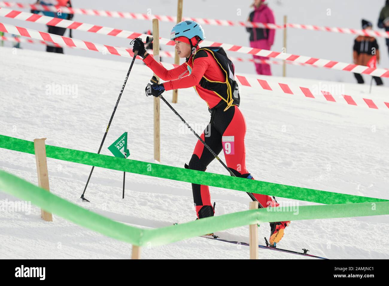 Villars. 13th Jan, 2020. Yu Jingxuan of China competes during the women's sprint of ski mountaineering at the 3rd Winter Youth Olympic Games at Villars Winter Park in Villars, Switzerland on Jan. 13, 2020. Credit: Chen Yichen/Xinhua/Alamy Live News Stock Photo