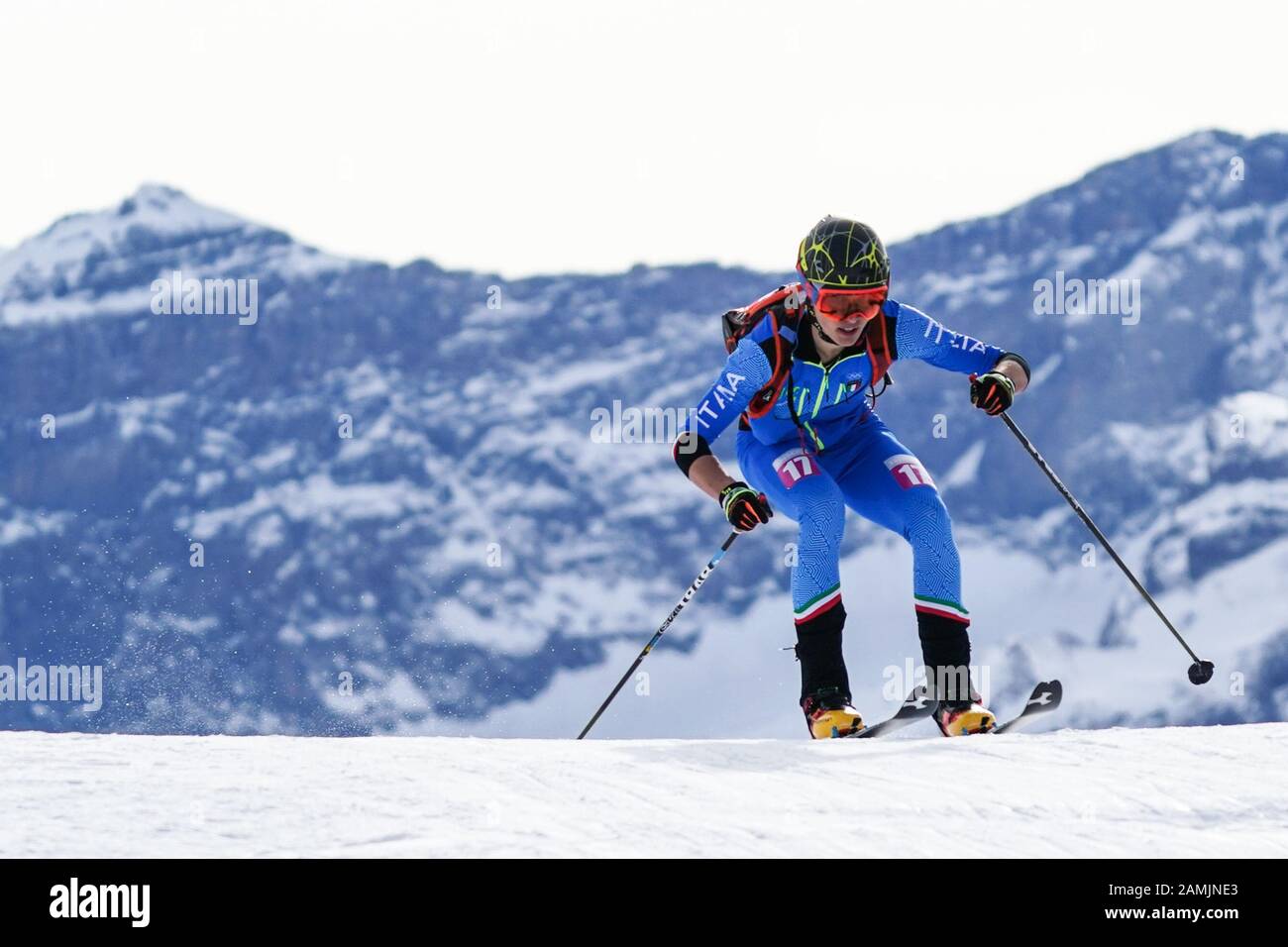 Villars. 13th Jan, 2020. Luca Tomasoni of Italy competes during the men's sprint of ski mountaineering at the 3rd Winter Youth Olympic Games at Villars Winter Park in Villars, Switzerland on Jan. 13, 2020. Credit: Bai Xueqi/Xinhua/Alamy Live News Stock Photo
