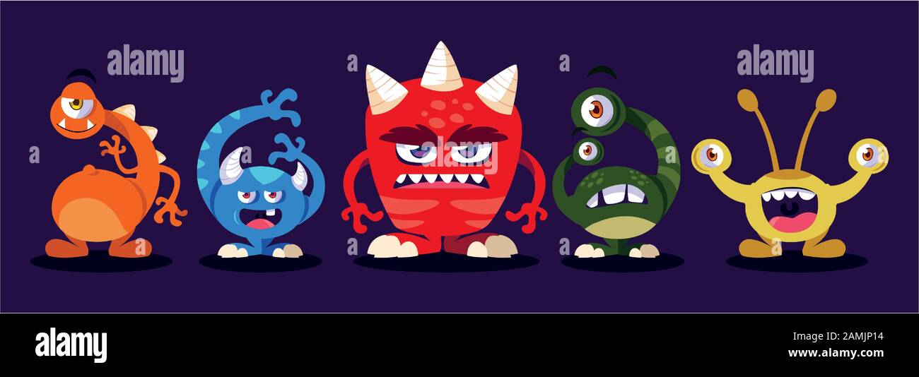 set of colorful alien monsters vector illustration design Stock Vector ...
